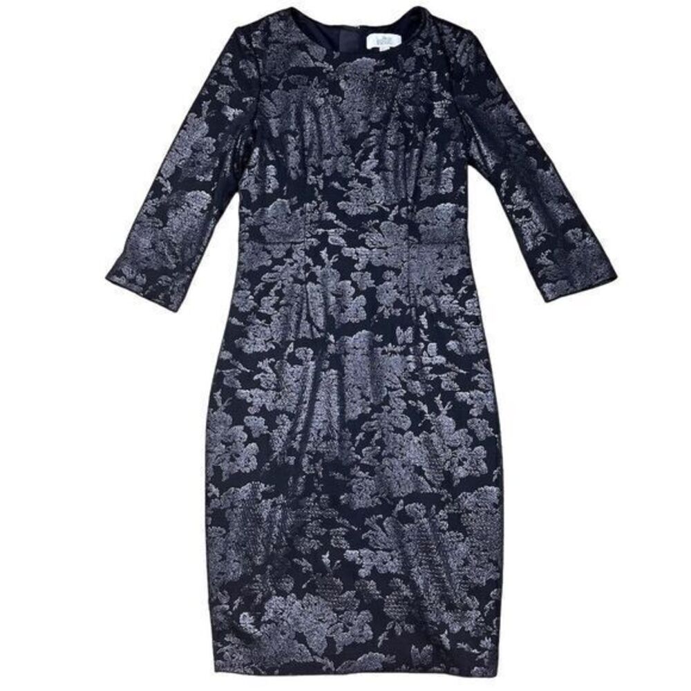 Belle Badgley Mischka Black Metallic Jacquard Long Sleeve Midi Hillary Dress 6